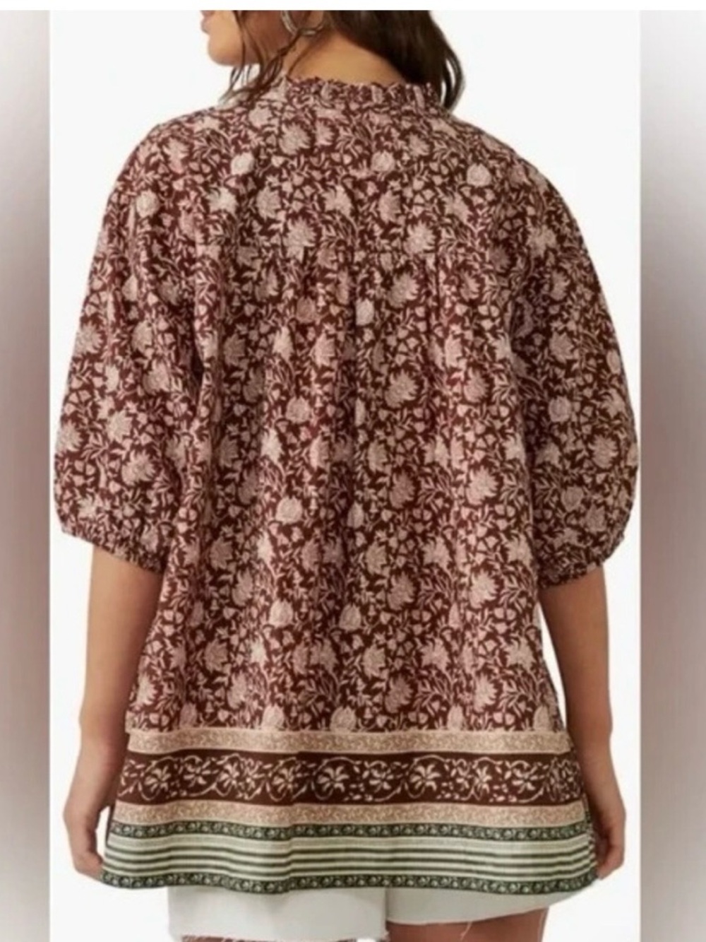 Free People Border Batik Top Floral Chestnut Brown-NWOT - Picture 2 of 5
